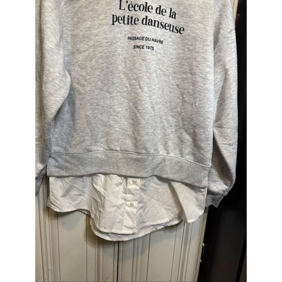 ZARA Women's Layered Shirt Crew Neck Pullover Sweatshirt Gray White Size 11-12 - Picture 1 of 9